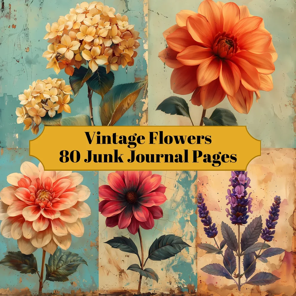 Vintage Flowers Junk Journal Pages