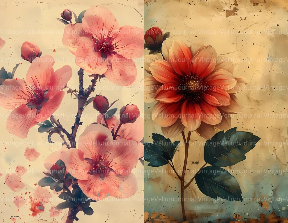 Vintage Flowers Junk Journal Pages