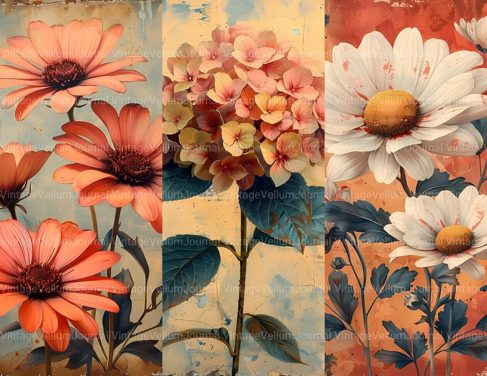 Vintage Flowers Junk Journal Pages